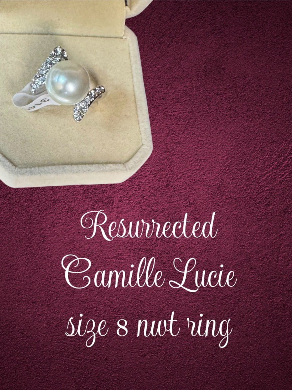 Camille Lucie Resurrected Solitaire Pearl Rhinestone Ring - NWT Size 8